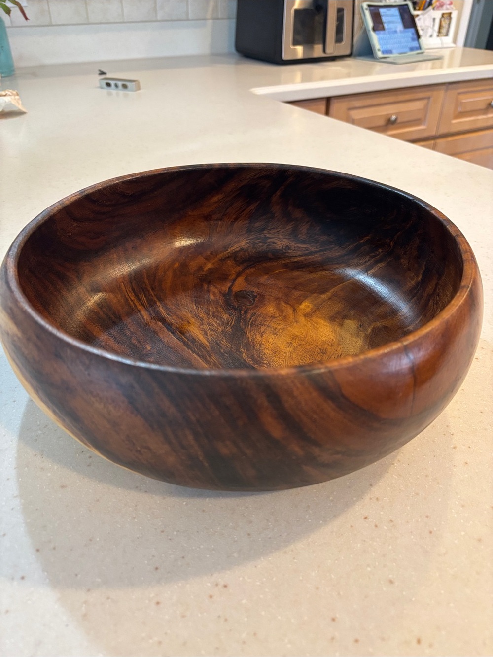Handcrafted Wooden Serving Bowl in Warm Brown